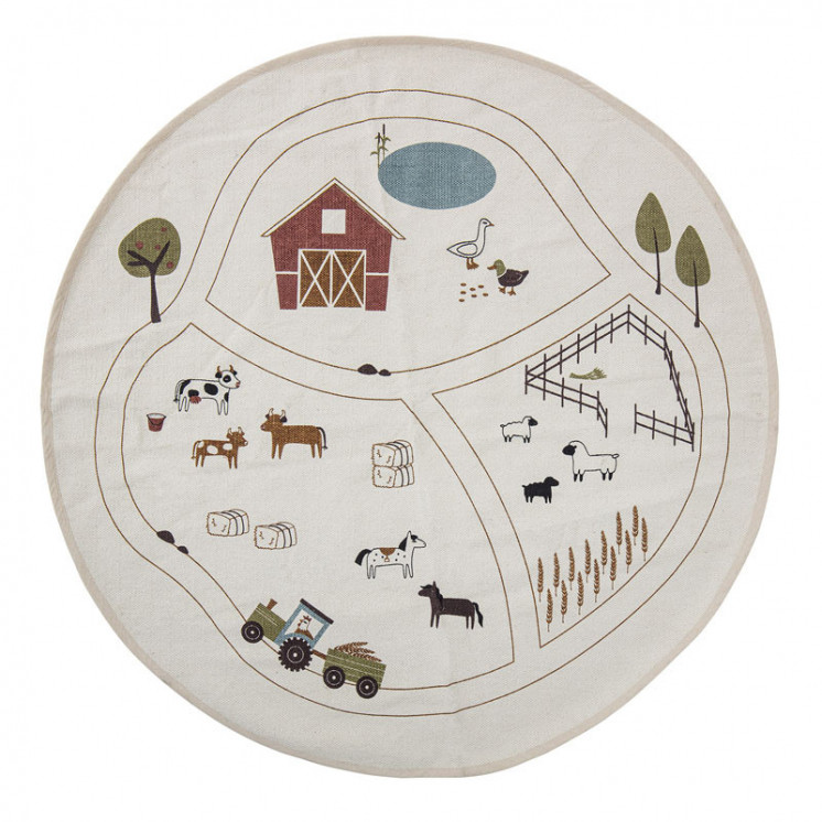 Tapis rond Clara pour enfant avec animaux de la ferme - Bloomingville