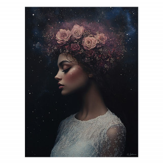 Tableau Astrid femme cosmique, spirituelle avec fleurs made in France