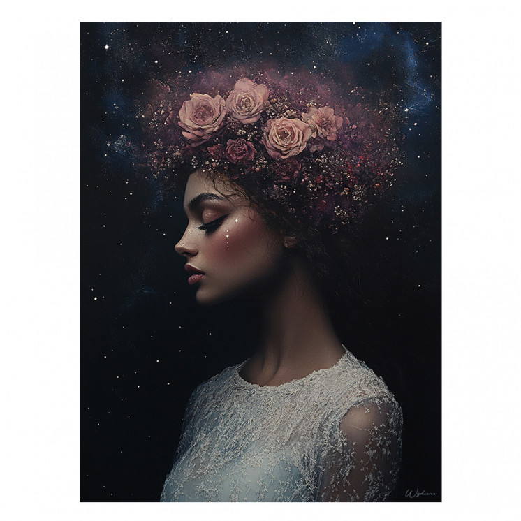 Tableau Astrid femme cosmique, spirituelle avec fleurs made in France