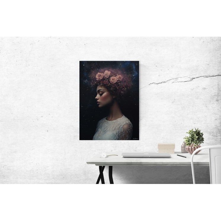 Tableau Astrid femme cosmique, spirituelle avec fleurs made in France