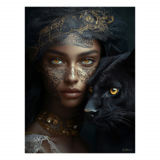 Tableau nature femme noire et panthère made in France