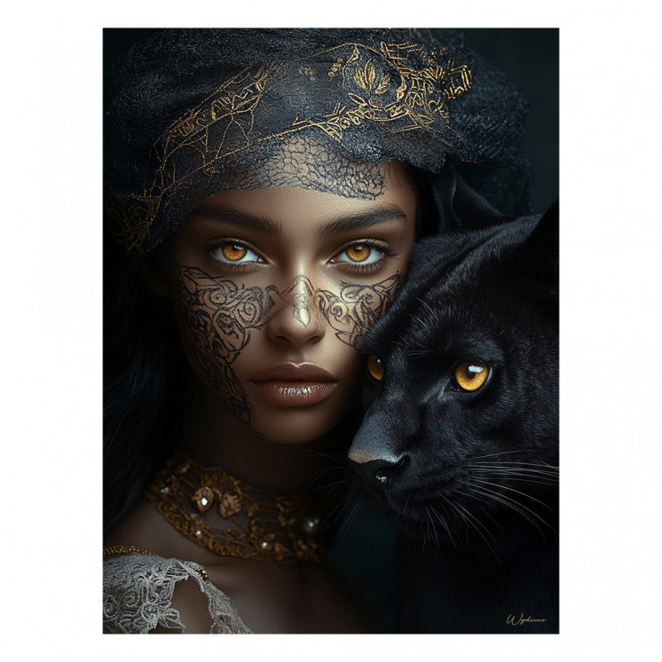 Tableau nature femme noire et panthère made in France