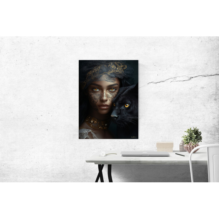 Tableau nature femme noire et panthère made in France