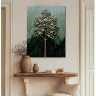 Tableau nature arbre vert avec fleurs made in France
