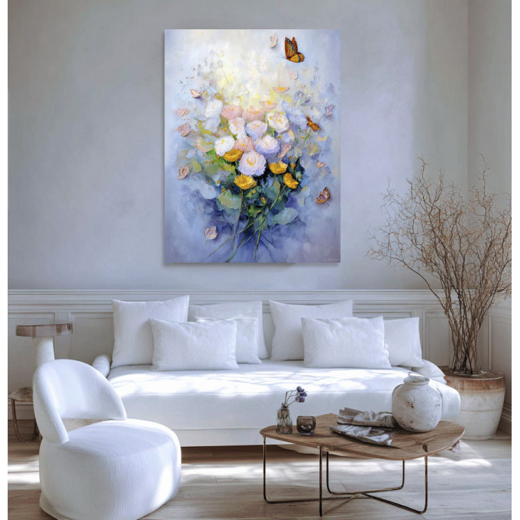 Tableau nature avec fleurs et papillons made in France