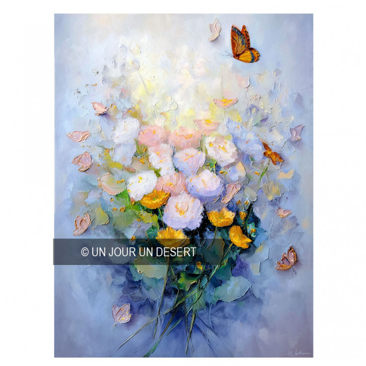 Tableau nature avec fleurs et papillons alu dibond made in France