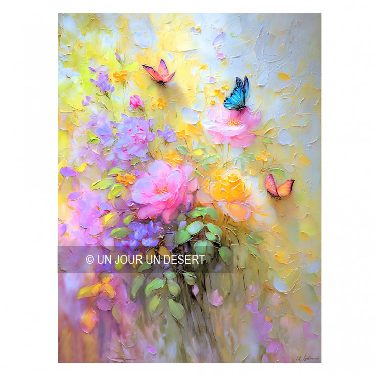 Tableau nature avec fleurs et papillons alu dibond made in France