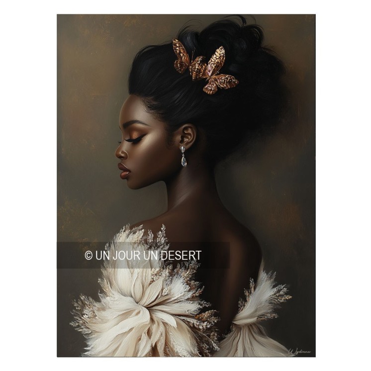 Tableau Amy avec femme noire et papillons en alu dibond made in France