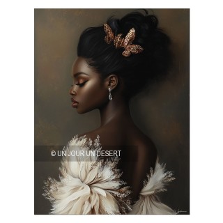 Tableau Amy avec femme noire et papillons en alu dibond made in France