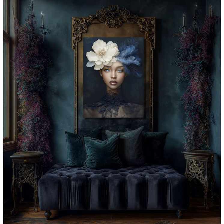 Tableau Louissa avec femme noire et fleurs made in France