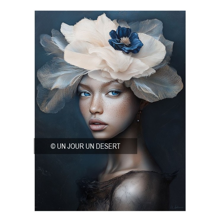 Tableau Nafi avec femme noire avec fleurs made in France