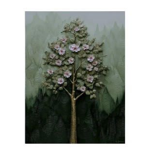 Tableau nature arbre vert avec fleurs made in France