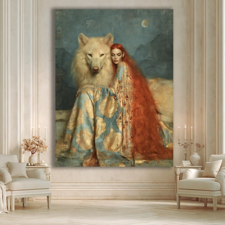 Tableau Loin du monde - Loup & femme - Made in France