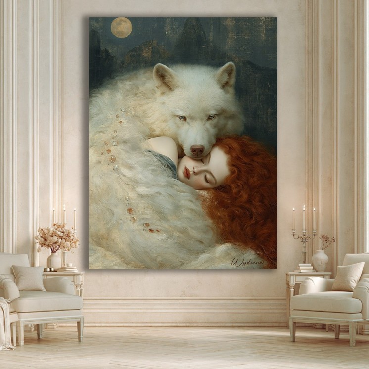 Tableau Le gardien - Loup & femme - Made in France