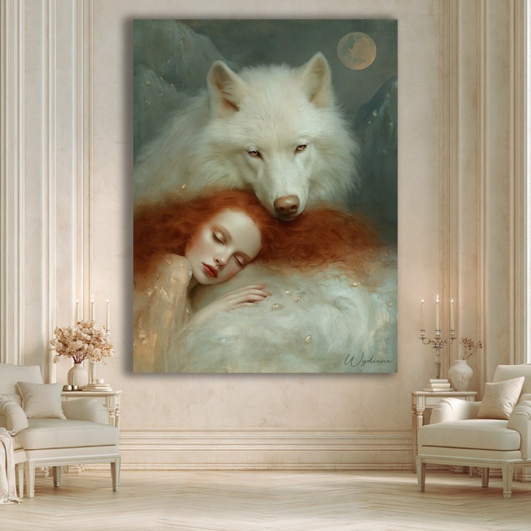 Tableau  Là où la peur s'endort - Loup et femme, Made in France