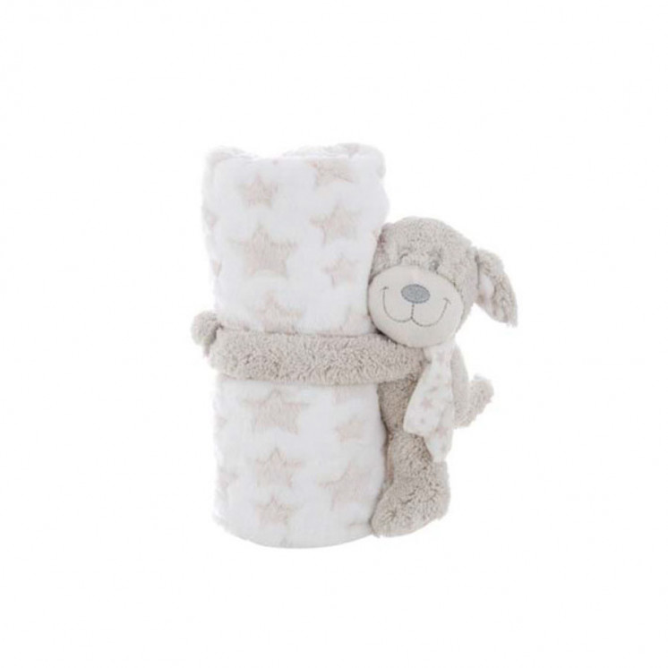 Peluche chien avec plaid pour enfant - Blanc Mariclo