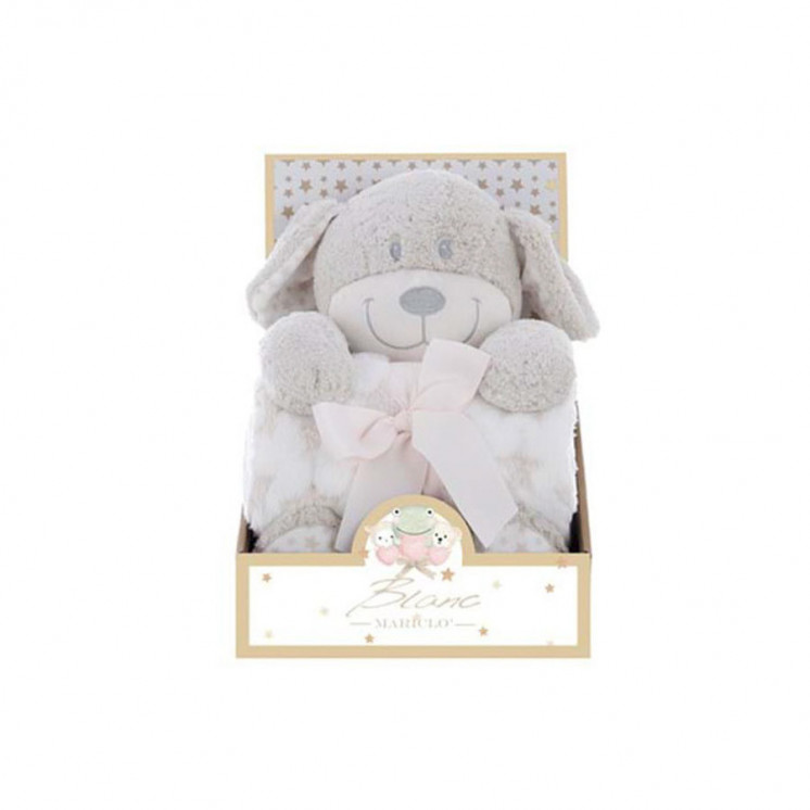 Peluche chien avec plaid pour enfant - Blanc Mariclo